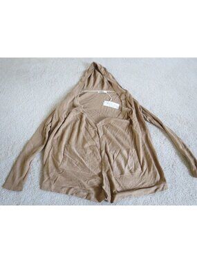 Caroline Grace Cotton Cashmere Open Sweater Cardigan Brown Large Hoodie LSC1611